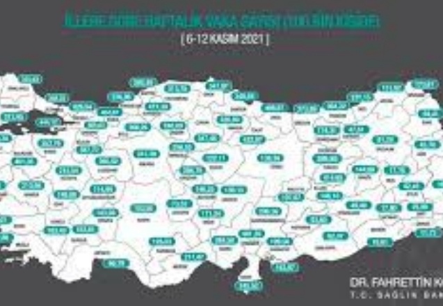 İllere göre haftalık vaka sayısını gösteren harita güncellendi
