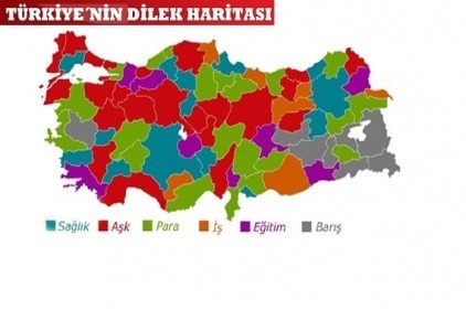 İstanbul &#039;aşk&#039;, İzmir &#039;para&#039;, Diyarbakır &#039;barış&#039; G.antep...