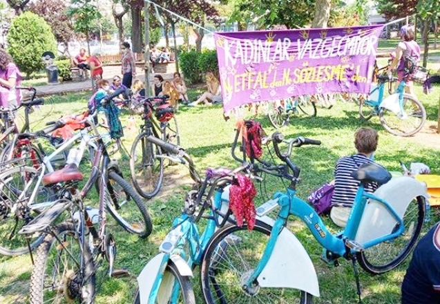 Kadınlar İstanbul Sözleşmesi için pedal çevirdi