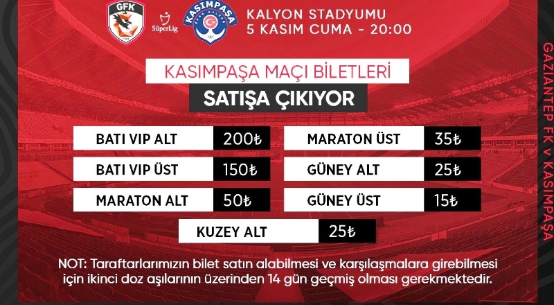 Kasımpaşa maçının biletleri satışa çıktı