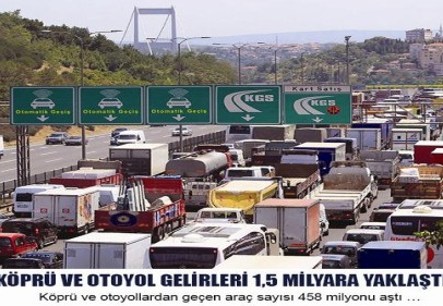 Köprü ve otoyollardan geçen araç sayısı 458 milyonu aştı