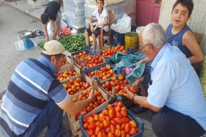 Köylü, kendi sebzesini üretiyor