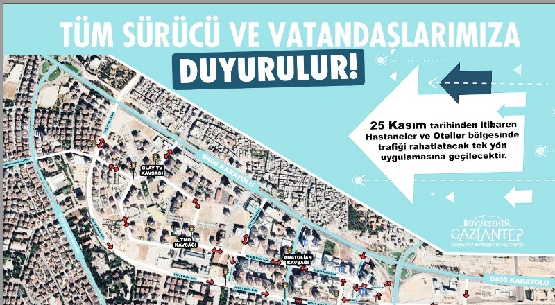 Mücahitler Mahallesi hastaneler ve oteller bölgesinde tek yön uygulamasına geçiliyor