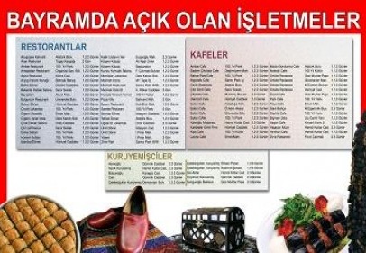 Nöbetçi işletmeler bayramda açık olacak