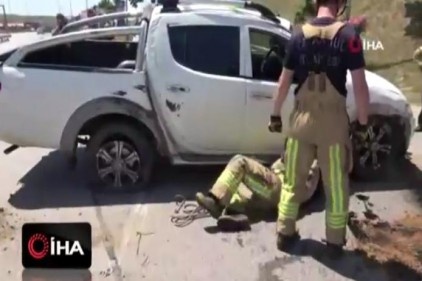 Pendik&#039;te kontrolden çıkan araç takla attı: 1 yaralı