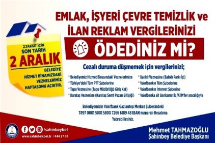 Son vergi ödeme tarihi 2 Aralık