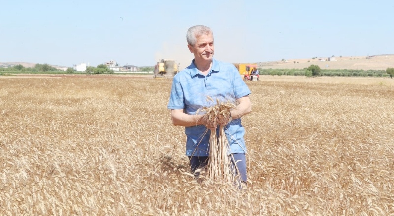 Tahmazoğlu, çiftçinin hasat mutluluğuna ortak oldu.