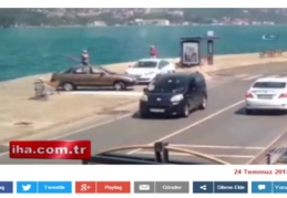 Tarabya'da aracın denize uçma anı güvenlik kamerasında