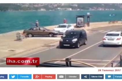 Tarabya&#039;da aracın denize uçma anı güvenlik kamerasında