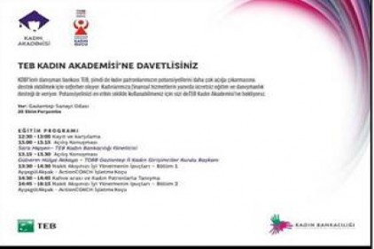 TEB kadın akademisi Gaziantep&#039;tekadın girişimcilerle buluşacak