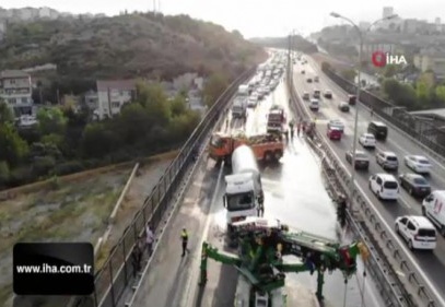 TEM'da gaz tankeri devrildi: Tüm şeritler trafiğe kapatıldı