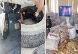 TIR tekerine gizlenmiş kaçak tütün ele geçirildi