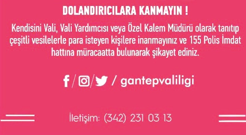 Valilik, dolandırıcılara karşı uyardı