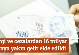 Vergi ve cezalardan 16 milyar liraya yakın gelir elde edildi