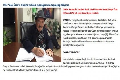 Yaşar Özen&#8217;in ailesine ve basın topluluğumuza başsağlığı diliyoruz