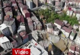 Yıkılan binaların enkazı havadan görüntülendi