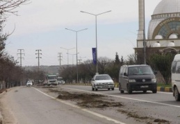 Yola dökülen gübre, trafikte tehlikeye neden oldu