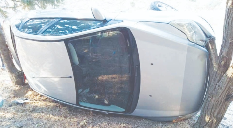Yoldan çıkan otomobil ağaçlara çarparak durabildi